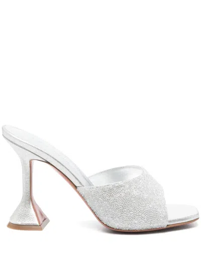 Amina Muaddi 95mm Leather Heeled Sandals In Silver