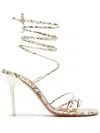 Amina Muaddi Lori Lace-up Snake-effect Leather Sandals In White