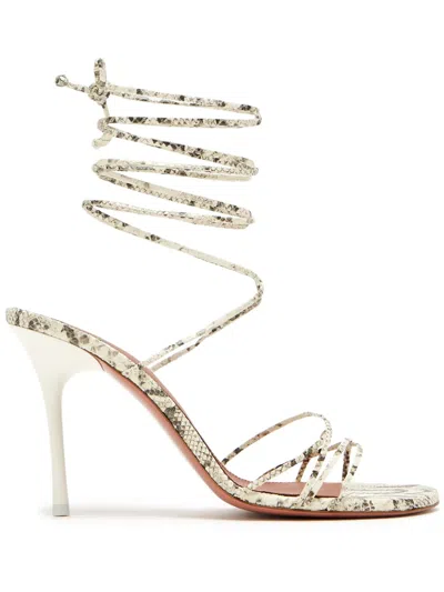 Amina Muaddi Lori Lace-up Snake-effect Leather Sandals In White