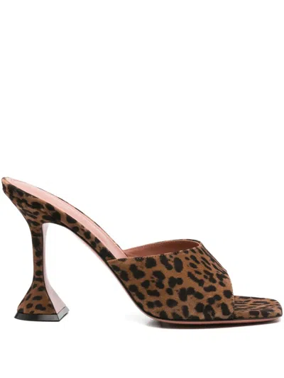 Amina Muaddi Leopard Suede Leather Lupita 95 Slippers In Black