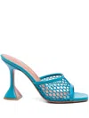 Amina Muaddi Light Blue Leather And Mesh Lupita Net 95 Mules In 蓝色