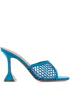 Amina Muaddi Light Blue Leather And Mesh Lupita Net 95 Mules In 蓝色