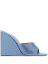 Amina Muaddi Lupita Crystal-embellished Satin Wedge Sandals In Blue