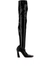 Amina Muaddi Leather Thigh-high Block Heel Boots In Black