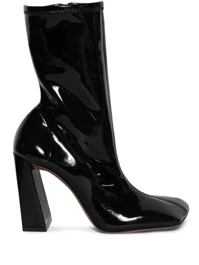 Amina Muaddi Marine 100mm Leather Ankle Boots In Black