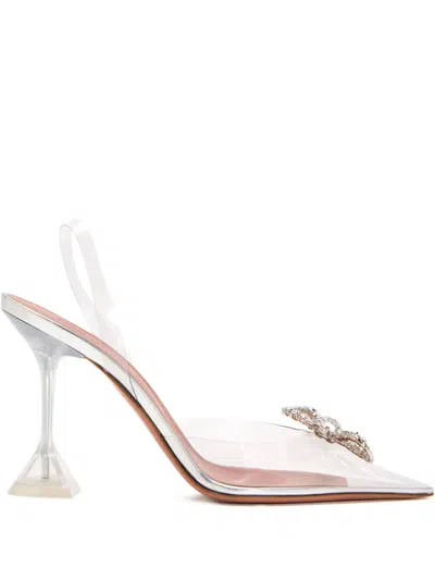 Amina Muaddi 95mm Rosie Crystal-bow Slingback Pumps In White