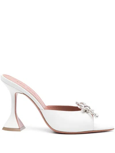 Amina Muaddi Womens White Begum Crystal-embellished Leather Mules