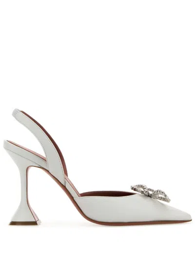 Amina Muaddi Leather Begum Slingback Pumps 95 In White