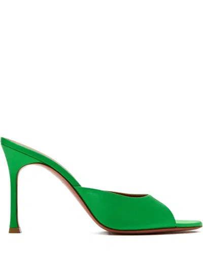 Amina Muaddi 95mm Satin Sandals In Green