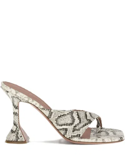 Amina Muaddi 95mm Shiona Snakeskin Sculpted-heel Sandals In Neutral