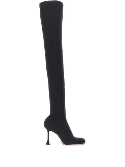 Amina Muaddi 95mm Stretch Thigh-high Boots In Black