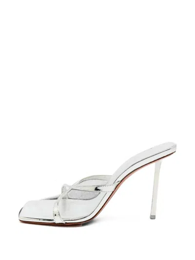 Pre-owned Amina Muaddi Adriana Criss-cross Sandals In Silver