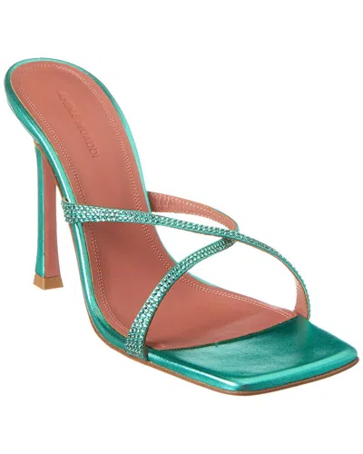 Amina Muaddi Adriana Crystal 105 Leather Sandal In Blue