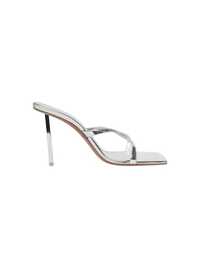 Amina Muaddi Adriana Mirror High Heel Slipper Sandal Silver
