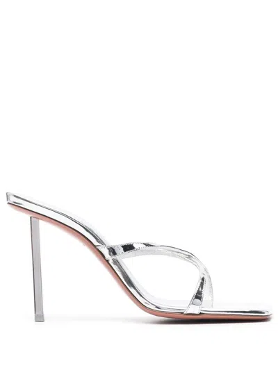 Amina Muaddi Silver Adriana Slipper Heeled Sandals