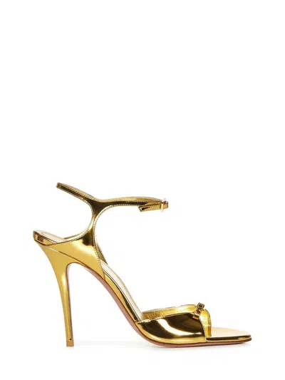 Amina Muaddi Adut 105 Leather Sandals In Gold