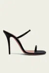 Amina Muaddi Adut Thong Slipper 105 In Black Satin In Black