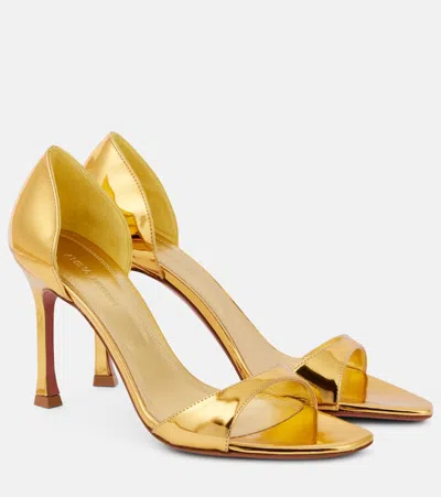 Amina Muaddi Agnese 95 Mirrored Leather Sandals In Gold