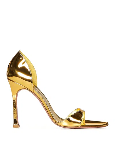 Amina Muaddi Agnese Sandals In Mirrored Gold Leather