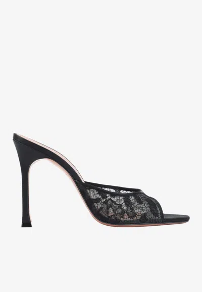 Amina Muaddi Alexa 105 Floral Lace Mules In Black