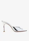 Amina Muaddi Alexa 95 Metallic Leather Mules In Silver