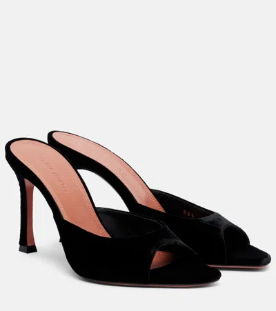 Amina Muaddi Alexa 95 Velvet Mules In Black