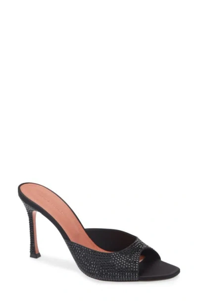 Amina Muaddi Alexa Crystal Embellished Slide Sandal In Satin Black Jet Crystals