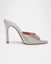 Amina Muaddi Alexa Crystal Slipper Crystal High-heeled Sandals In Silver And White