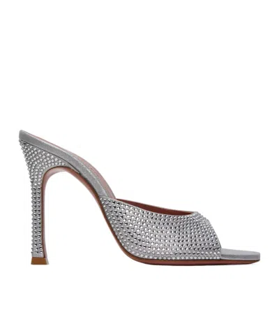 Amina Muaddi Alexa Crystal Slipper Crystal High-heeled Sandals In Silver