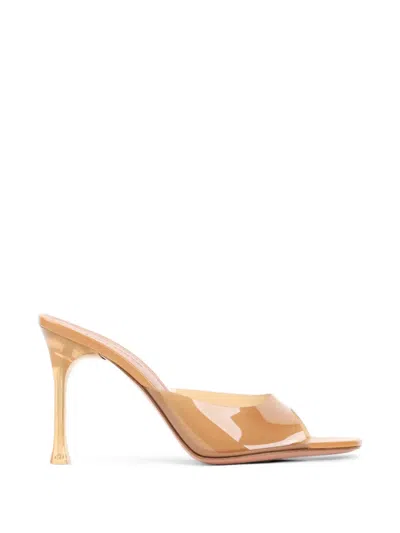 Amina Muaddi Milk Brown Leather Alexa Glass 95 Slippers In Animal Print