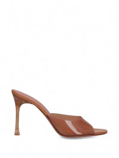 Amina Muaddi Brown Alexa Glass Slipper 95 Heeled Sandals