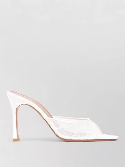 Amina Muaddi Alexa Lace Open Toe Stiletto Sandal In White
