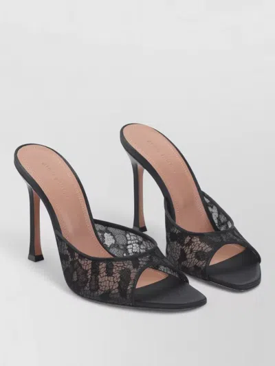 Amina Muaddi Alexa Lace Slipper Stiletto Heel Mule In Black