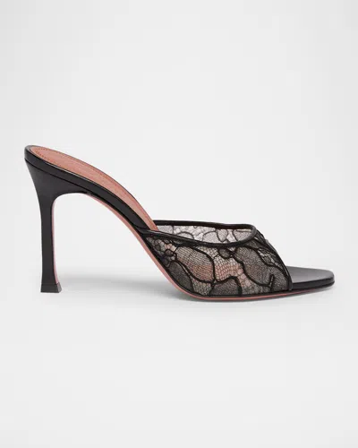 Amina Muaddi Alexa Lace Stiletto Mule Sandals In Black