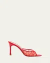 Amina Muaddi Alexa Lace Stiletto Mule Sandals In Red
