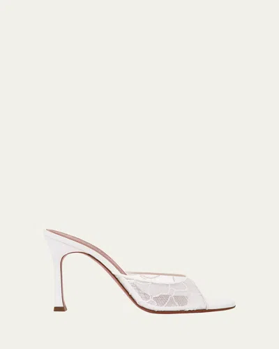 Amina Muaddi Alexa Lace Stiletto Mule Sandals In White