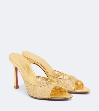 Amina Muaddi Alexa Lame Lace Mules In Gold
