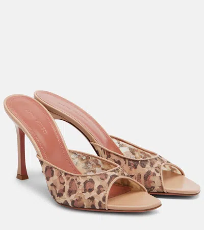 Amina Muaddi Alexa Leopard-print Lace Mules In Brown