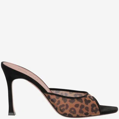 Amina Muaddi Alexa Mesh Mules In Brown