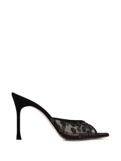 Amina Muaddi Alexa Mesh Slipper 95 Black Glitter Leopard Mesh And Black Suede