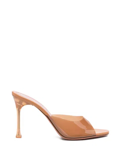Amina Muaddi Brown Slip-on Heels In Neutral