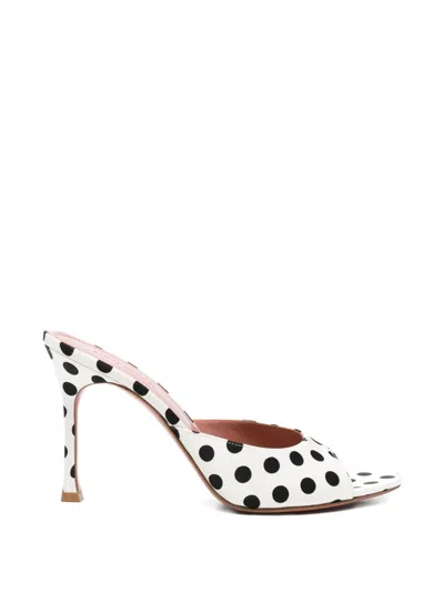 Amina Muaddi Alexa 95 Polka-dot Satin Mules In White
