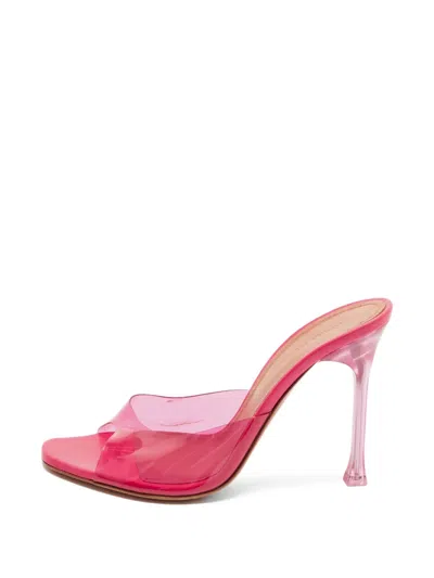 Pre-owned Amina Muaddi Alexa Pyramid Heel Sandals In Purple