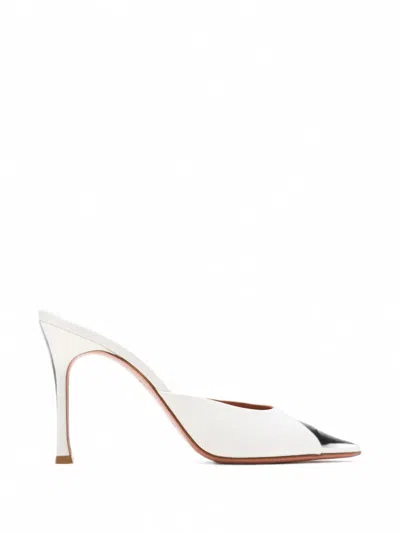 Amina Muaddi Alexa Satin Heeled Mules In White