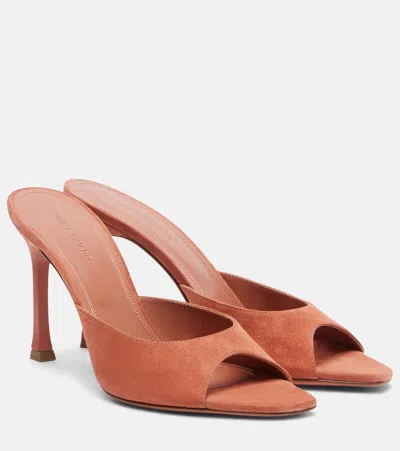 Amina Muaddi Alexa Suede Mules In Brown