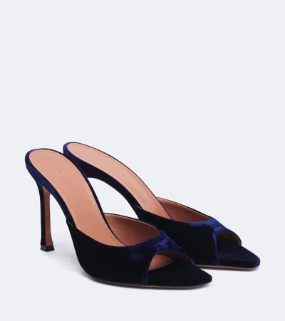 Amina Muaddi Alexa Velvet Mules In Blue