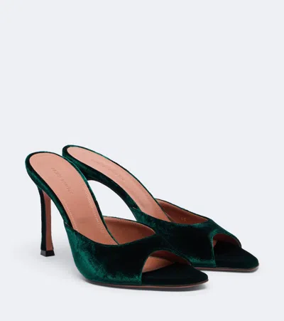 Amina Muaddi Alexa Velvet Mules In Green