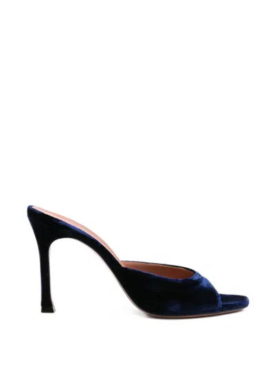 Amina Muaddi Alexa Satin Mules With Stiletto Heel In Blue