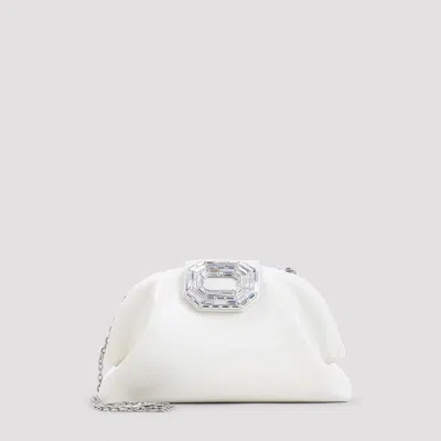 Amina Muaddi Almond White Leather Camelia Bag