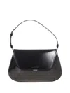Amina Muaddi Adjustable Flap Shoulder Bag With Glossy Finish In Black